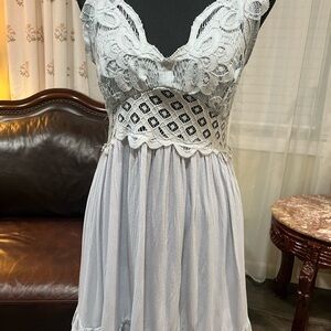 Ocean Drive Lace Detail Chemise in Light Gray Blue